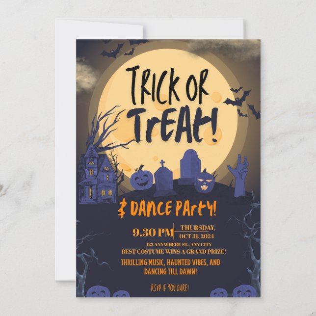 Convites Trick or Treat Halloween Dance Party Invitation🎃 (Frente)