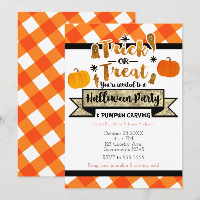 Convites Trick ou Treine a Rustic Orange Halloween Party (Frente/Verso)