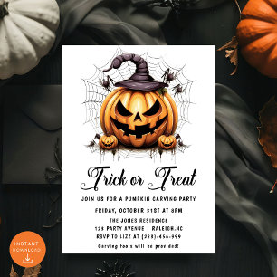 Convites Trick ou Treine Pumpkin Carving Halloween Party