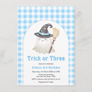 Convites Tricô Azul ou Três no Halloween 3º Aniversário