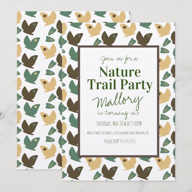 Convites Trilha da Natureza Borboleta Aniversário Rústico (Frente/Verso)