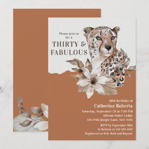 Convites Trinta & Fabuloso Aquarela Leopardo 30º Aniversári