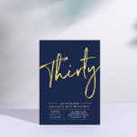 Convites Trinta | Festa de Aniversário de 30 Anos Gold & Bl<br><div class="desc">Celebre seu dia especial com este convite de aniversário de 30 anos simples e sofisticado. Este design apresenta uma elegante escrita à mão com um layout limpo e uma combinação de cores azul-marinho e dourado. Mais designs disponíveis na minha loja BaraBomDesign.</div>