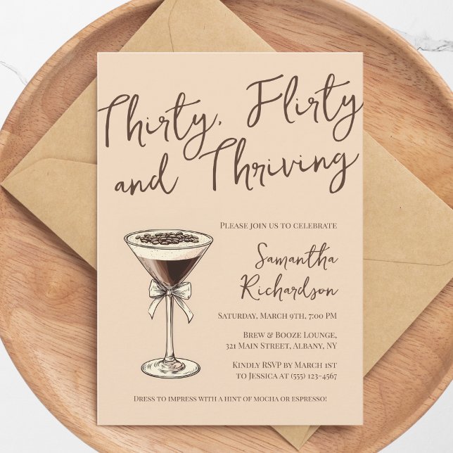 Convites Trinta, Sedutora e Próspera Coquetel Aniversário d (Thirty Flirty and Thriving Cocktail 30th Birthday Invitation)