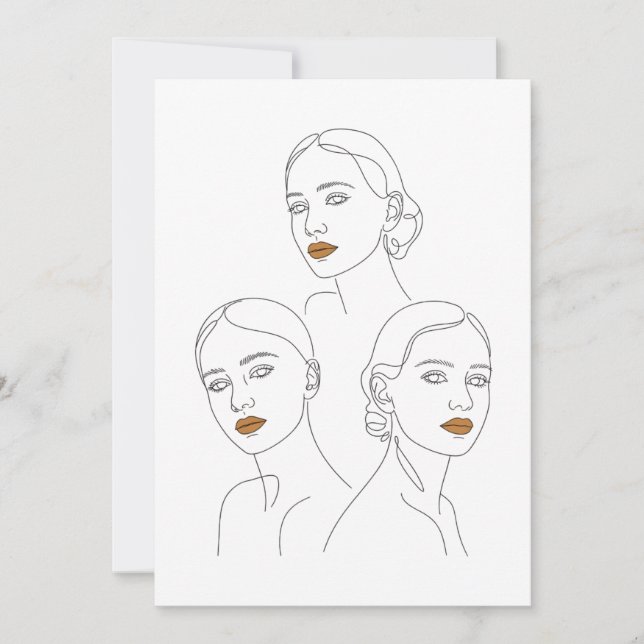 Convites Trío de Arte de Línea Feminina Elegante, Minimalis (Frente)