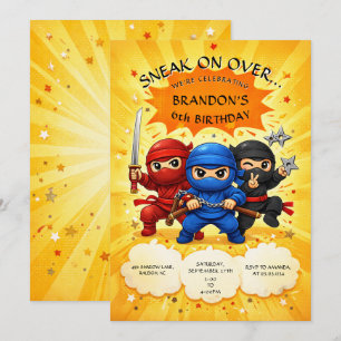 Convites Trio Ninja Colorido Fofo Aniversário Infantil