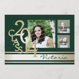 Convites Tripla de Varsity Foto Verde e Dourada