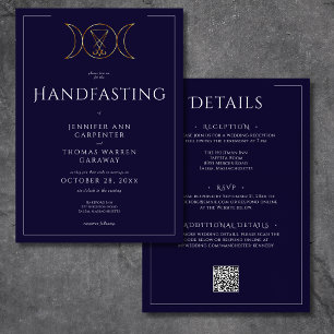 Convites Tripla Deusa Wiccan Moon Blue Handfast Dois Lados