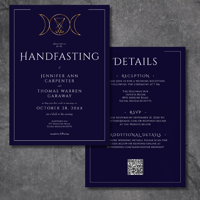 Convites Tripla Deusa Wiccan Moon Blue Handfast Dois Lados (Triple Goddess Wiccan Moon Blue Handfast Two Sided Invitation)