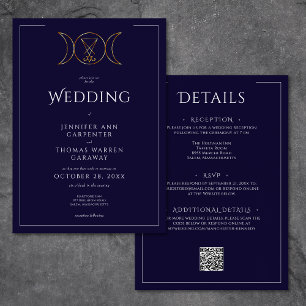 Convites Tripla Deusa Wiccan Moon Blue Weding Two Sided