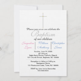 Convites Triplas Azuis-Rosa Batismo