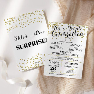 Convites Triple Celebration Confetti Faux Gold Invitation