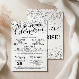 Convites Triple Celebration Confetti Faux Silver Invitation