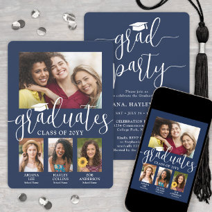 Convites Triple Graduation Photos Marinho & White Joint Par