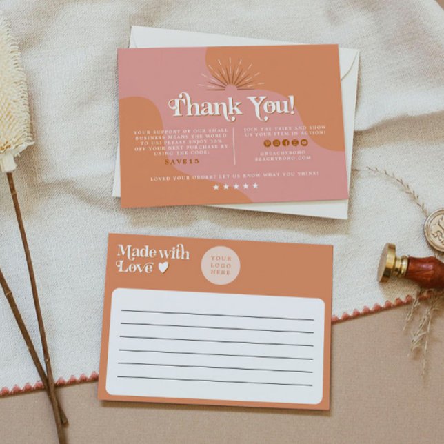 Convites Tríxie Retro Orange Pink 70 Business Obrigado (Criador carregado)