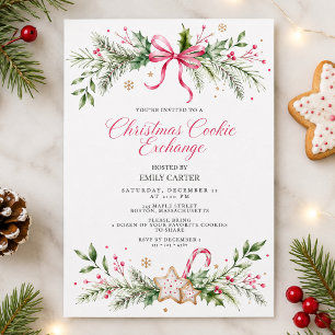 Convites Troca de Biscoitos de Natal Arco Rosa Festa