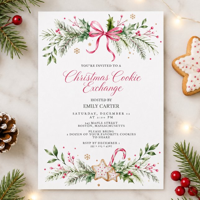Convites Troca de Biscoitos de Natal Arco Rosa Festa (Criador carregado)