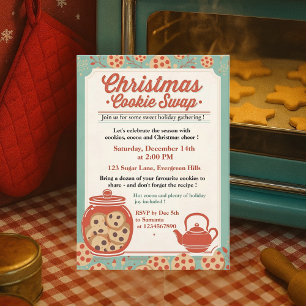 Convites Troca de Biscoitos de Natal Retro Azul Turquesa e 
