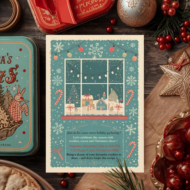 Convites Troca de Biscoitos de Natal Vintage Retro (Criador carregado)