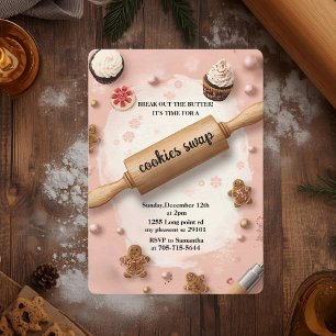 Convites Troca de Cookies com Rolo de Massa Rosa