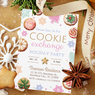 Convites Troca de Cookies de Aquarela de Natal