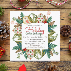Convites Troca de Cookies Feriados de Aquarelas de Natal