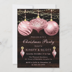 Convites Troca de enfeites de Natal rosa claro elegante