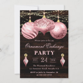 Convites Troca de Enfeites de Natal Rosa Claro Elegante