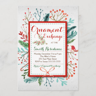 Convites Troca de ornamento Floral de inverno com Aquarela