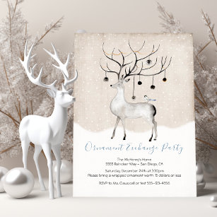 Convites Troca de Ornamento por Aquarelas de Woodland Reind
