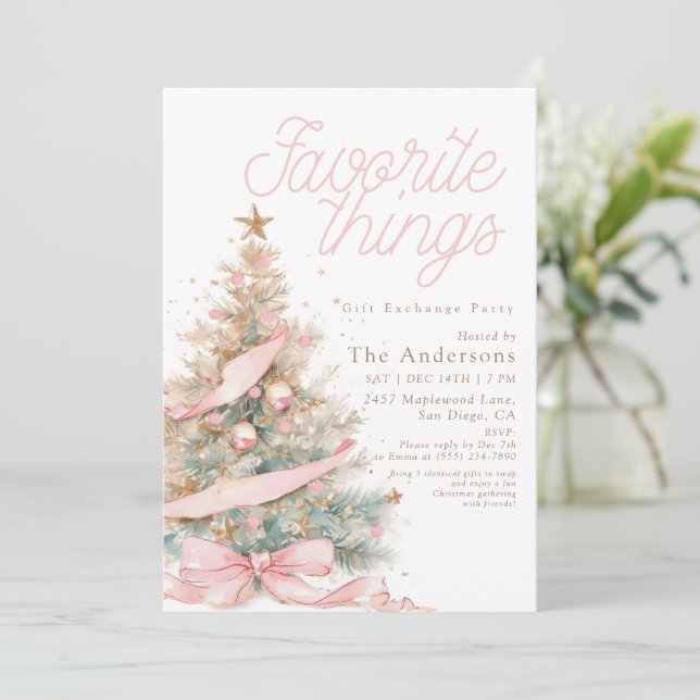 Convites Troca de Presentes das Coisas Favoritas de Natal R (Em pé/Frente)