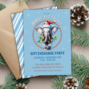 Convites Troca de Presentes de Elefante Branco Elegante Blu