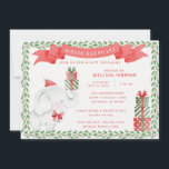 Convites Troca de presentes de Natal com Elefante Branco<br><div class="desc">Este belo convite para troca de presentes de Elefante Branco apresenta um design de elefante com uma festiva borda sagrada. O centro do convite tem todos os detalhes da festa em vermelho sobre um fundo branco brilhante. As palavras "elefante branco" são realçadas a branco em uma faixa vermelha de fita....</div>