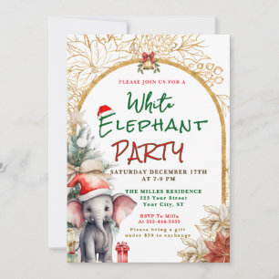Convites Troca de Presentes Elefante Branco Dourado, Branco