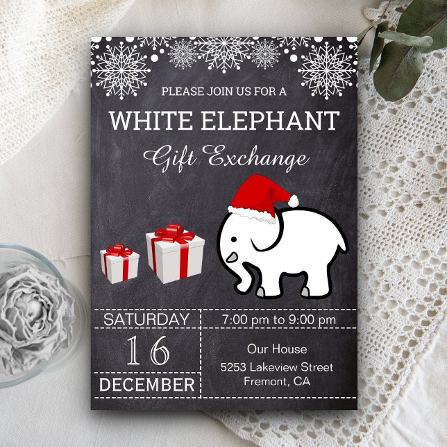 Convites Troca de Presentes Natalinos Branco Elefante (Criador carregado)