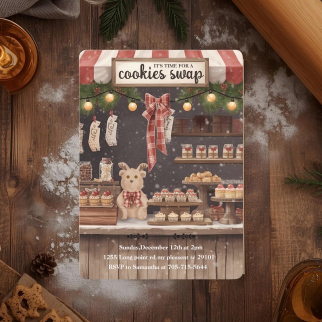 Convites “Trocando Cookies Rústicos de Natal  (Criador carregado)