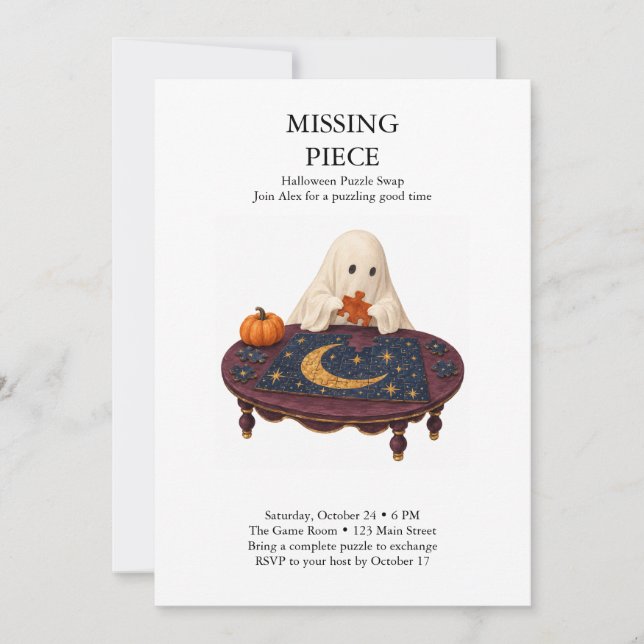 Convites Trocando Peças de Puzzle de Halloween da Peça Falt (Frente)