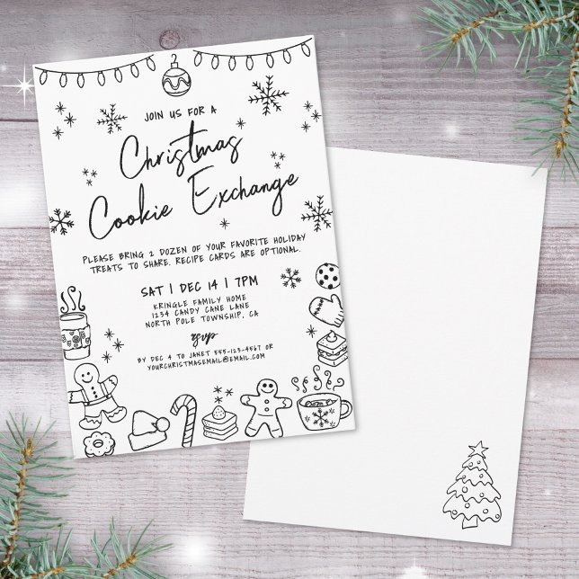 Convites Trocas de Biscoitos de Natal Caprichosos Desenhado (Hand Drawn Whimsical Christmas Cookie Exchange Invitation)