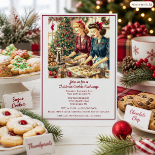 Convites Trocas de Biscoitos de Natal Senhoras Retro
