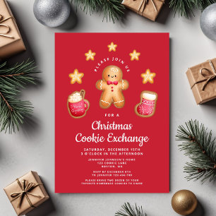 Convites Trocas de Biscoitos de Natal Vermelhos Boneco de G