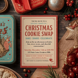 Convites Trocas de Biscoitos de Natal Vintage Retro