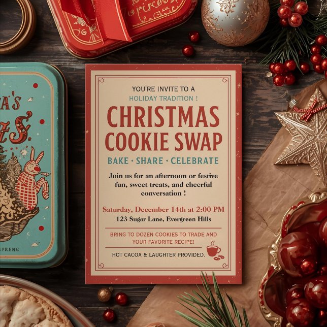 Convites Trocas de Biscoitos de Natal Vintage Retro (Criador carregado)