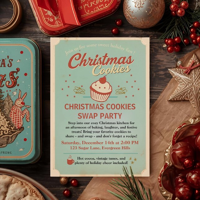 Convites Trocas de Cookies de Natal Vintage Retro (Criador carregado)