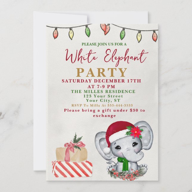 Convites Troféu de Elefante Branco de Aquarela Festa de Tro (Frente)