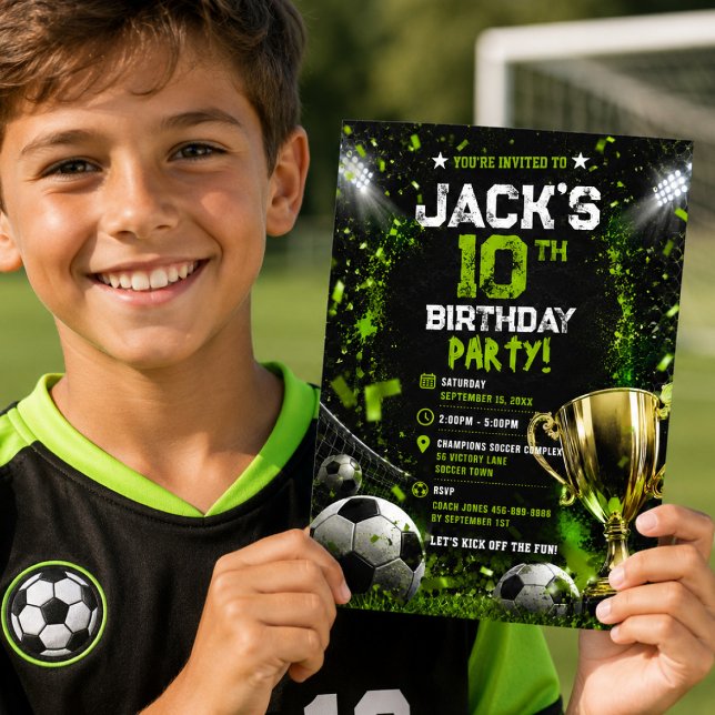 Convites Troféu de Estádio de Futebol Verde Neon para Festa (Criador carregado)