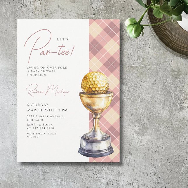 Convites Troféu de Golfe Peach Argyle Deixa Chuvinha de Beb (Criador carregado)