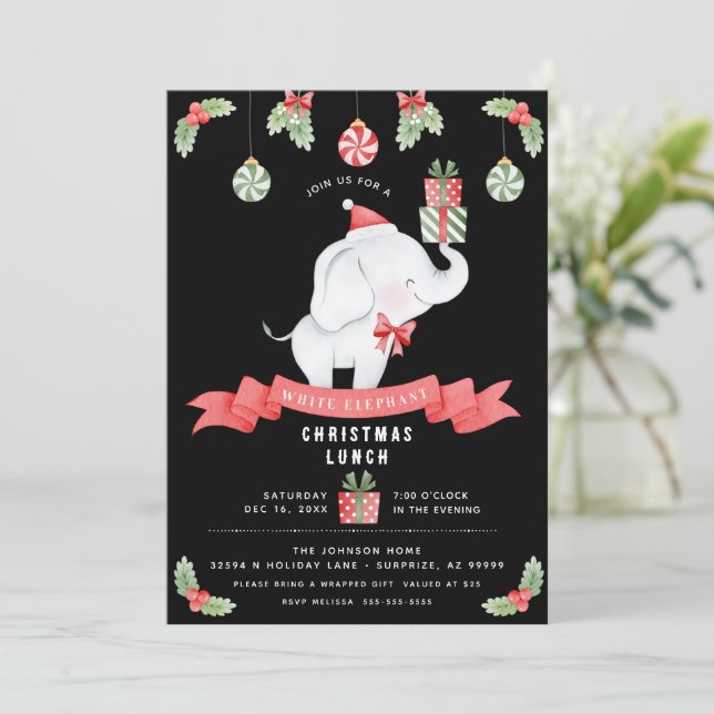 Convites Troféu de Natal Branco Troca de Presentes Almoço (Em pé/Frente)
