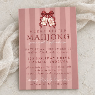Convites Troféu de Natal de Mahjong com Laço Rosa