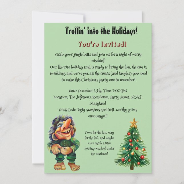 Convites Troll de Natal barato e Delícia de Árvore (Frente)