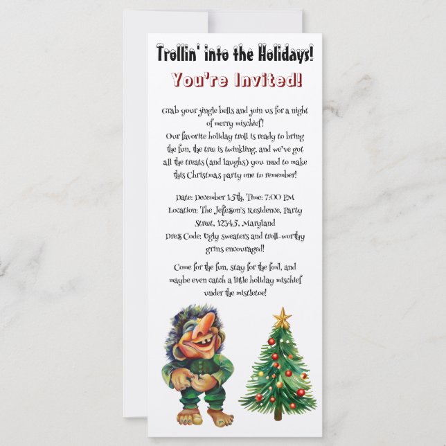 Convites Troll de Natal barato e Delícia de Árvore (Frente)